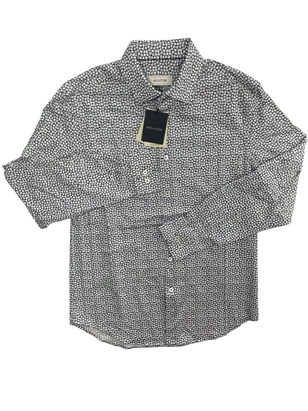 Bugatchi Button-Up Stretch Long Sleeve Shirt Black Floral Print Men's Sz M $179